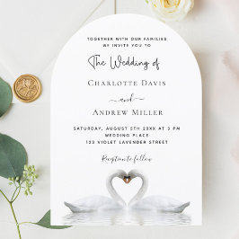Invitación Cisnes en boda de arco blanco enamorado