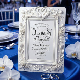 Invitación Cisnes y rosas con relieve falsos para boda de cue