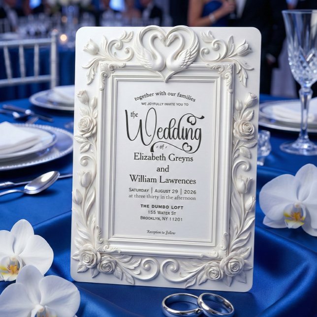 Invitación Cisnes y rosas con relieve falsos para boda de cue (Subido por el creador)