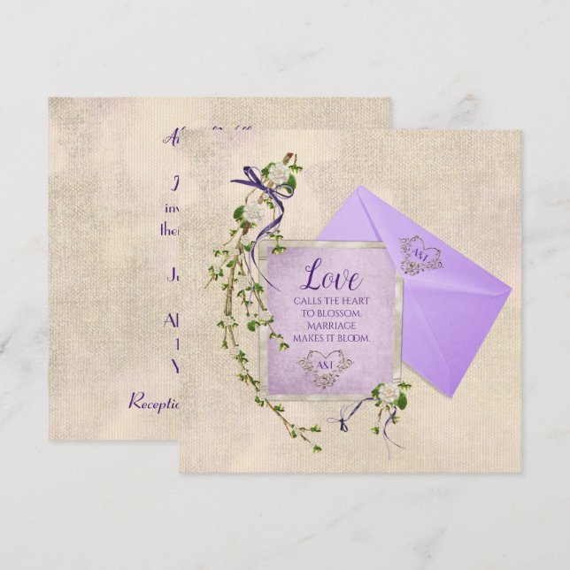 Invitación Cita de amor boda con rama floral (Anverso / Reverso)