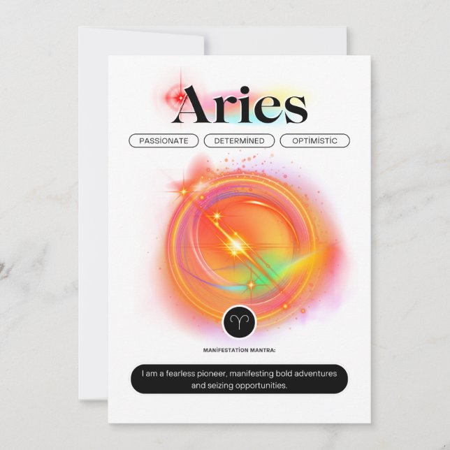 Invitación Cita de ARIES de Rótulo Zodiaco moderno | Fuego de (Anverso)