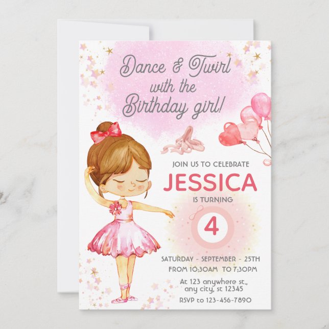 Invitación Cita de chica rosado para la fiesta de cumpleaños  (Anverso)