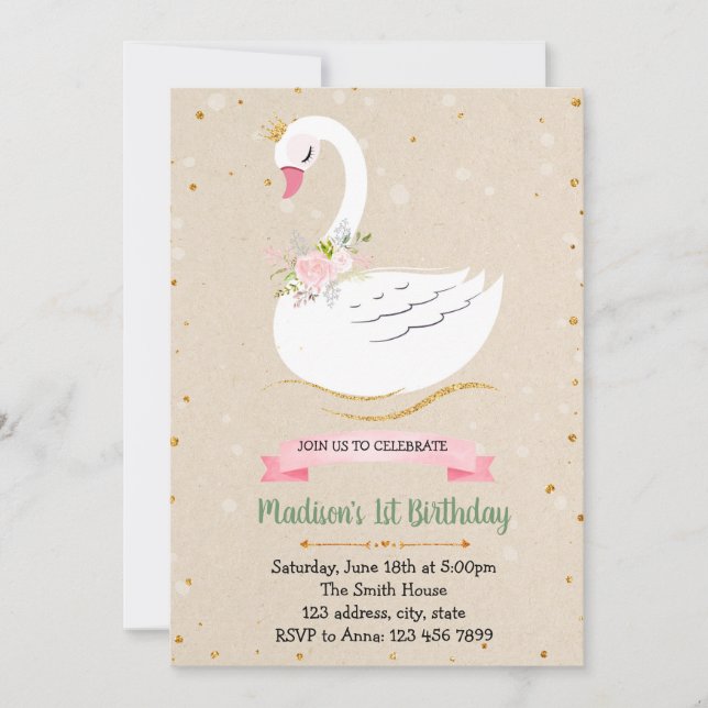 Invitación Cita de cumpleaños de cisne (Anverso)