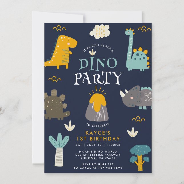 Invitación Cita de dinosaurios para la primera fiesta de cump (Anverso)