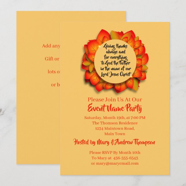 Invitación Cita de la Biblia de Acción de Gracias en otoño (Anverso / Reverso)