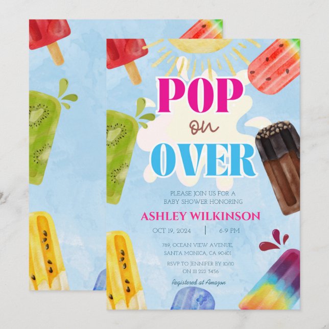 Invitación Cita de música pop en Baby Shower en verano (Anverso / Reverso)