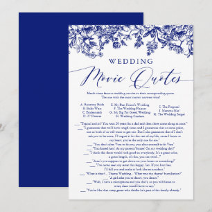 Invitación Cita De Película De Boda Floral Azul De Marina