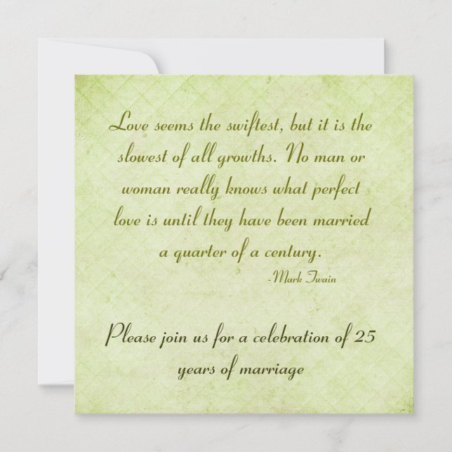 Invitación Cita del 25 aniversario del fiesta Mark Twain (Anverso)