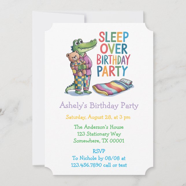 Invitación Cita del coligador duerme por fiesta de cumpleaños (Anverso)