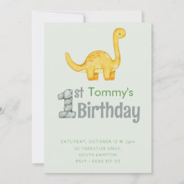 Invitación Cita Dinosaurio Brontosaurus primer cumpleaños Fie