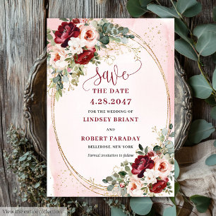 Invitación Cita para Guardar Moderno Boho Rojo Profundo Rubor