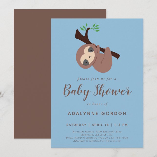 Invitación Cita Slote Baby Shower Boy Blue Brown Kawaii (Anverso / Reverso)