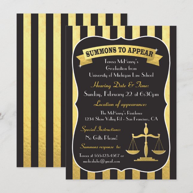 Invitación Citas de graduación de la elegante facultad de der (Anverso / Reverso)