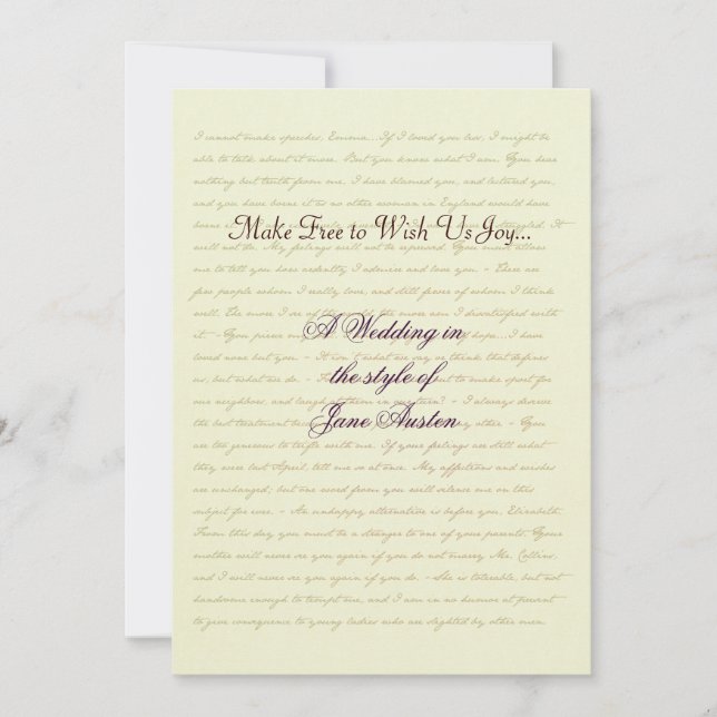 Invitación Citas de la celebración de la boda de Jane Austen (Anverso)