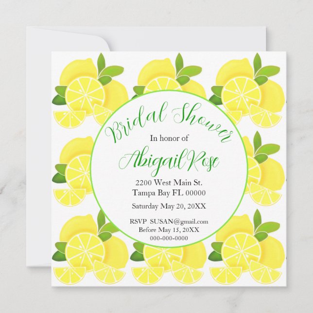 Invitación Cítrico tropical amarillo Lemon Bridal Shower (Anverso)
