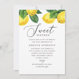 Invitación Cítricos acuarela Dulce 16. Guión de jardín de lim