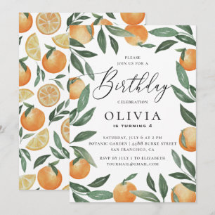 Invitación Cítricos acuarelas niños de jardín floral cumpleañ