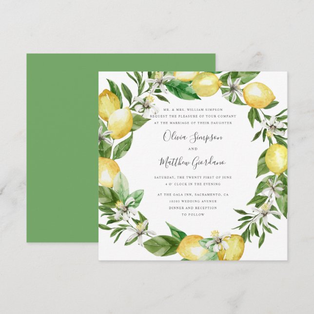 Invitación Cítricos limón y deja un boda formal (Anverso / Reverso)