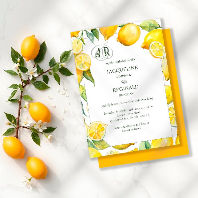 Invitación Cítricos limones moderno vibrante negrita Boda mon (Subido por el creador)