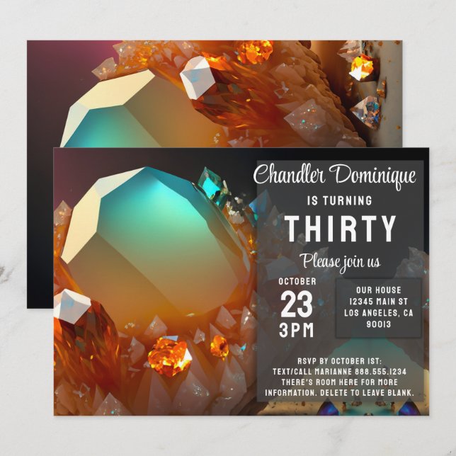 Invitación Citrine Crystal Topaz Jewels Noviembre Cumpleaños (Anverso / Reverso)