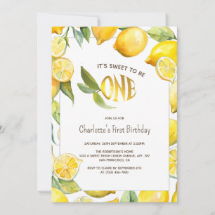 Invitación Citro de fruta de limón amarillo primer cumpleaños