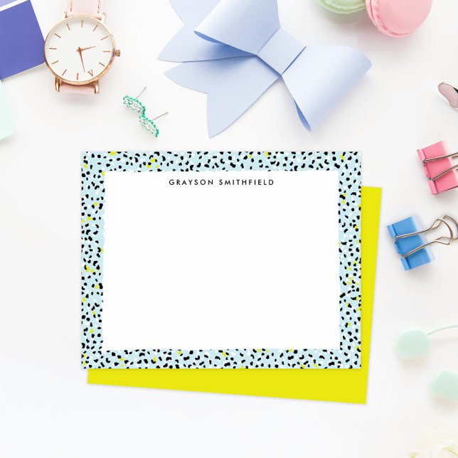 Invitación Citron Aqua Leopardo de la Nieve Imprimir Estacion (fun colorful ice blue and citron yellow leopard print border frame personal stationery note cards)
