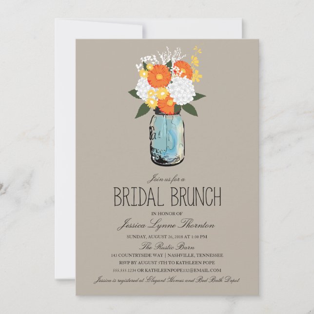 Invitación Citron Bloom Mason Jar| Brunch de la dama de honor (Anverso)