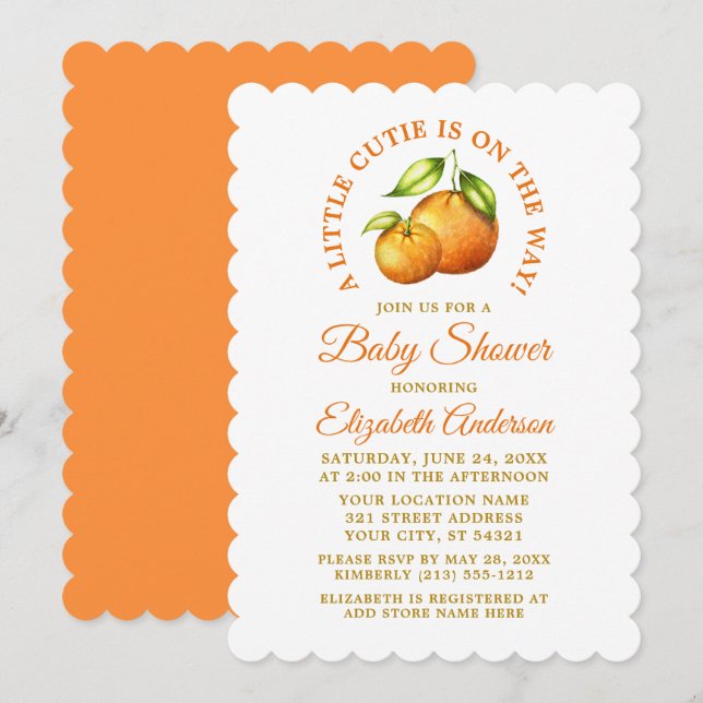 Invitación Citrus acuarela Naranjas una pequeña ducha cortada (Anverso / Reverso)