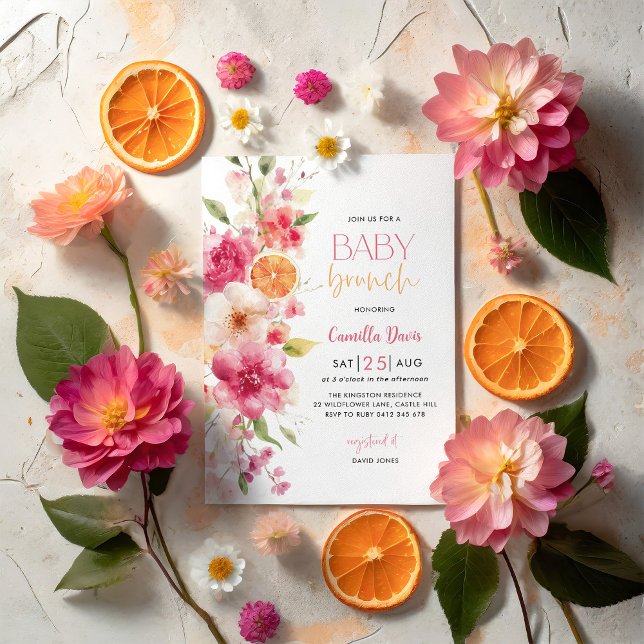 Invitación Citrus Baby Brunch, Lemon Bright Floral (Citrus Baby Brunch)