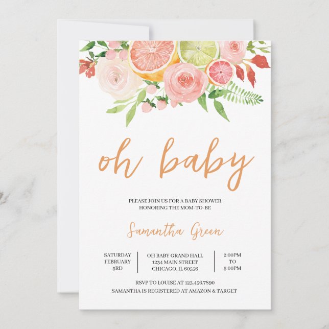 Invitación Citrus Baby Shower (Anverso)