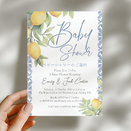Invitación Citrus Baby Shower Lemon Mediterranean Blue Tile