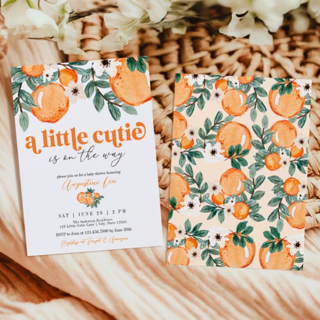 Invitación Citrus Baby Shower Naranja Botánico Little Cutie (Subido por el creador)