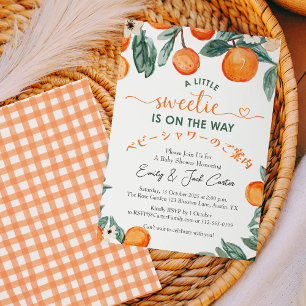 Invitación Citrus Baby Shower Naranja Gingham Rustic Fruit