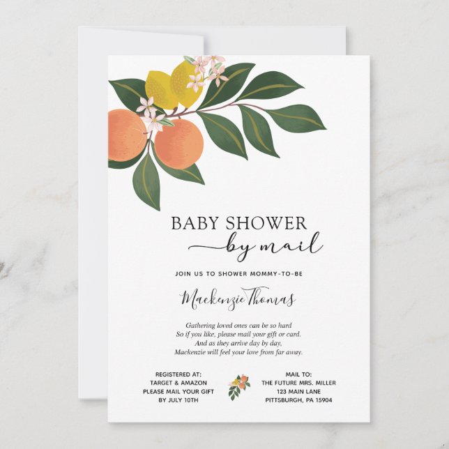 Invitación Citrus Baby Shower por correo (Anverso)