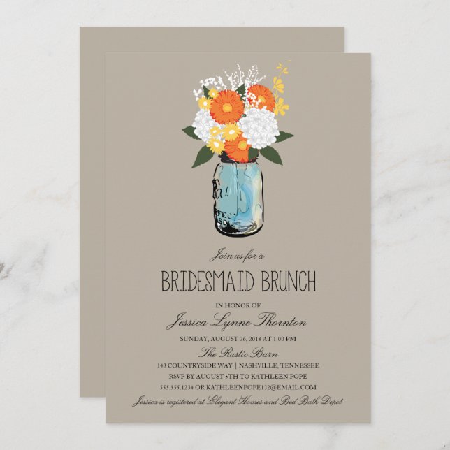 Invitación Citrus Bloom Mason Jar | Bridesmaid Brunch (Anverso / Reverso)