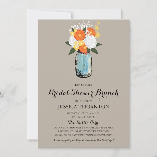 Invitación Citrus Bloom Mason Jar | Brunch Bridal Shower (Anverso)