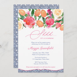 Invitación Citrus Blue Tiles Fiesta de cumpleaños sorpresa de