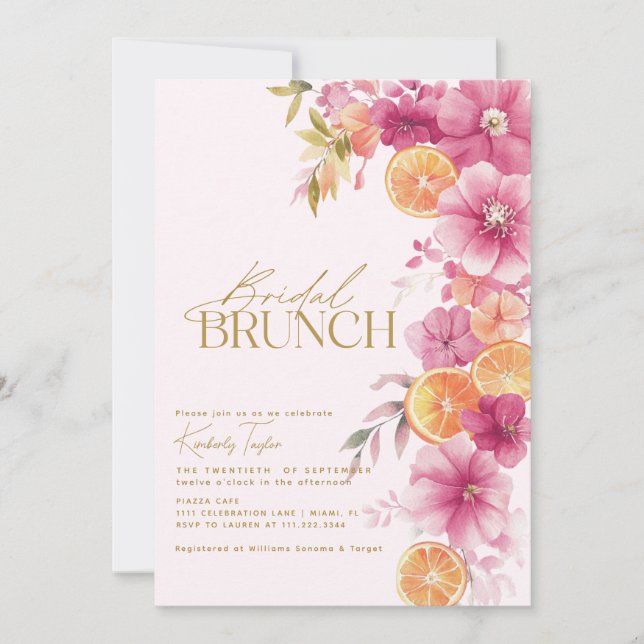 Invitación Citrus Bridal Brunch Bright Florals Lemon (Anverso)