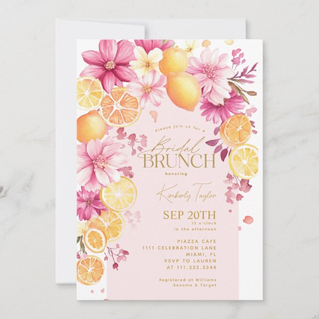 Invitación Citrus Bridal Brunch Bright Florals Lemons (Anverso)