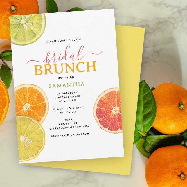 Invitación Citrus Bridal Brunch Lemon Naranja Bridal Shower (Citrus Bridal Brunch Lemon Orange Bridal Shower Invitation)