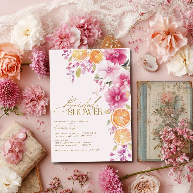 Invitación Citrus Bridal Shower Floral brillante Mediterráneo (Subido por el creador)