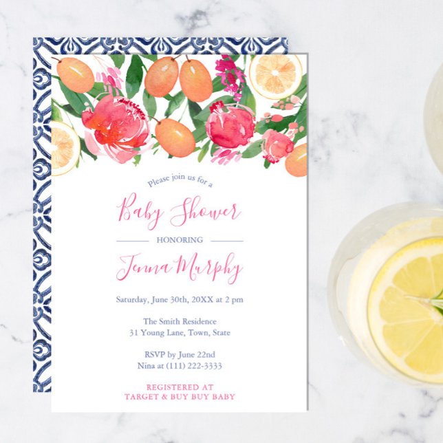 Invitación Citrus Bright Florals Baby Shower Con Azulejos (Subido por el creador)