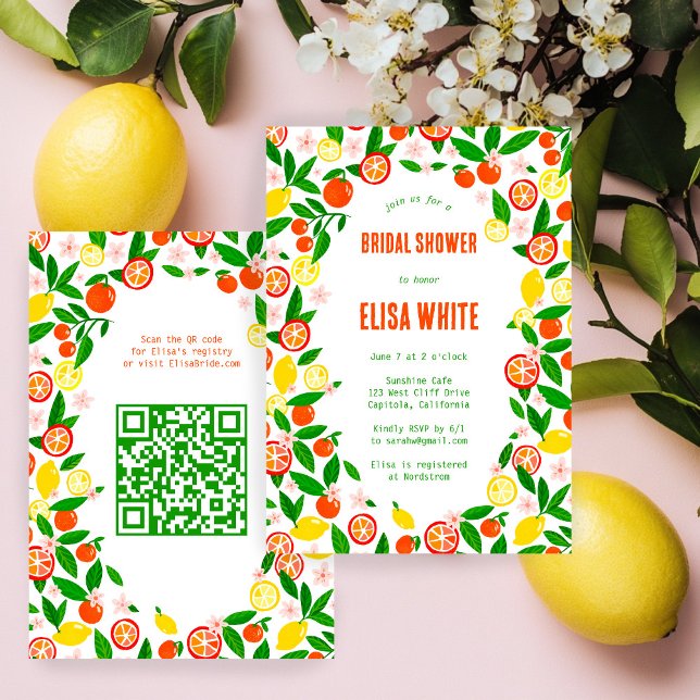 Invitación Citrus Celebration CUSTOM QR Summer BRIDAL SHOWER (Citrus Celebration CUSTOM QR Code Hand-drawn Summer BRIDAL SHOWER Invitation
)