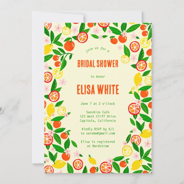 Invitación Citrus Celebration CUSTOM QR Summer BRIDAL SHOWER (Anverso)