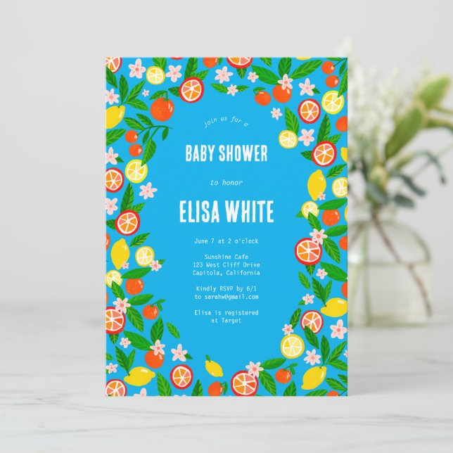 Invitación Citrus Celebration PERSONALIZADO Bold Summer BABY  (Anverso de pie)