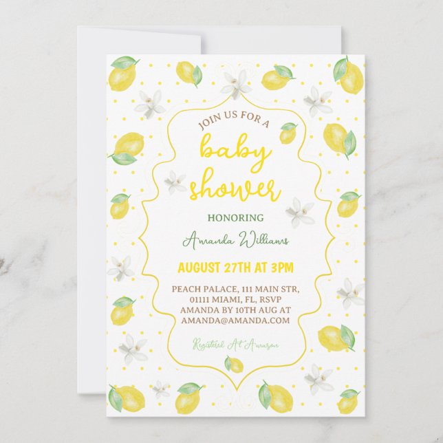 Invitación Citrus Cute Lemon Floral Baby Shower (Anverso)