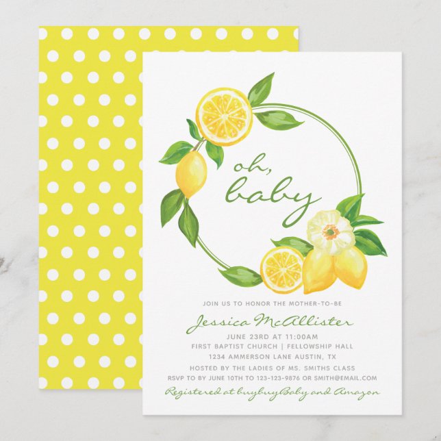 Invitación Citrus de guirnalda amarillo limón Polkadot Baby S (Anverso / Reverso)