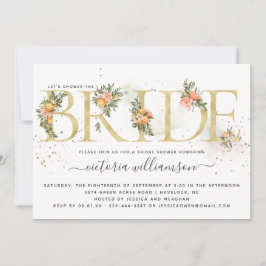 Invitación Citrus de mandarina y ducha de novia con flores de