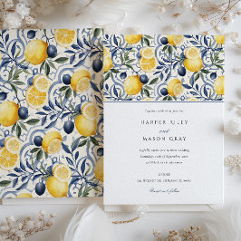 Invitación Citrus elegante y Boda botánico azul