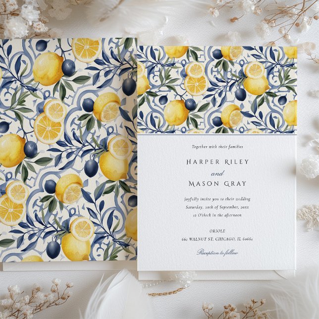 Invitación Citrus elegante y Boda botánico azul (Subido por el creador)